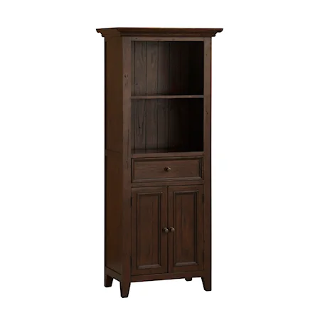 Open Top Display Cabinet with 2 Shelves, 2 Doors, and 1 Drawer